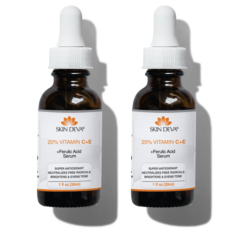 Skin Deva 20% Vitamin C Serum Anti Aging Face Serum with Hyaluronic Acid & Vitamin E – Brightening Formula for Improving Appearance of Dark Spots, Fine Lines & Wrinkles – All Skin Types, Pack of 2 1 Fl Oz (Pack of 2)