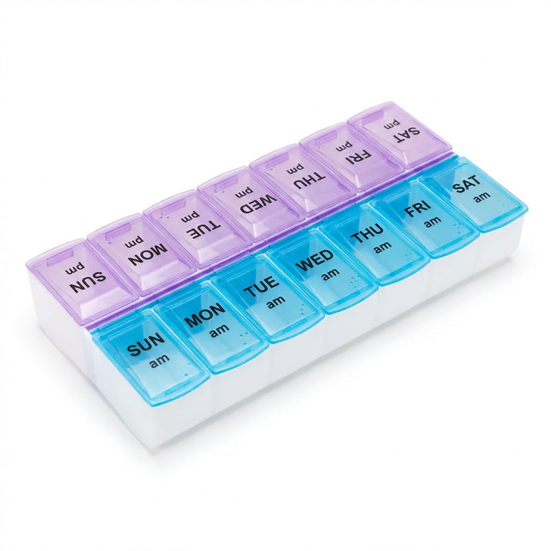 4 Packs Extra Large 7 Day Pill Organizer AM PM, Weekly Pill Box Twice a Day, Daily Medication Dispenser and Pill Case for Vitamins, Fish Oil, Supplements (Purple/Blue) Blue & Purple 4