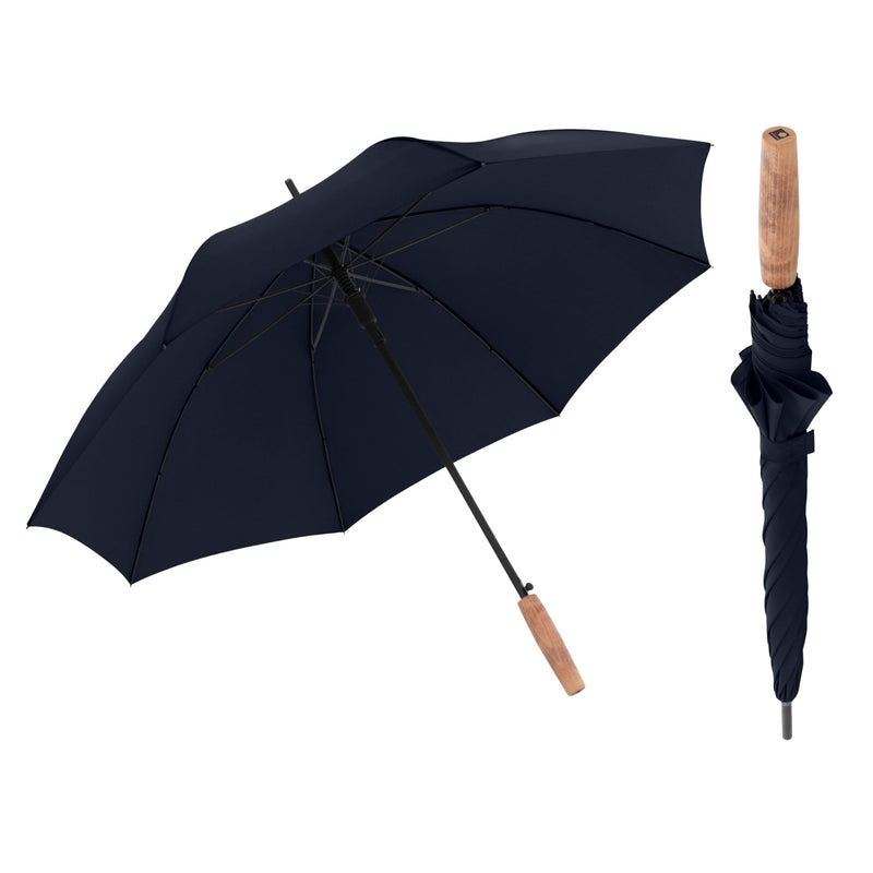 Knirps TIMBER Large Umbrella For Men & Women, Windproof Rain and Sun Protection On The Go Classic Walking Stick Style with Non Slip German Beechwood Handle, Full Coverage Water Resistant Canopy Navy