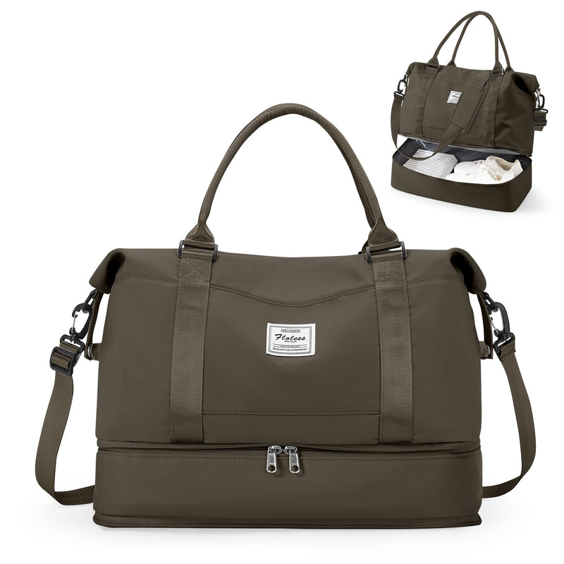 Travel Duffel Bag 18x14x8 Inches Carry On Bag for Airplanes Weekender Overnight Bag for Women with Trolley Sleeve Travel Bag Spirit with Shoes Compartment Sport Tote Gym Bag DarkBrown