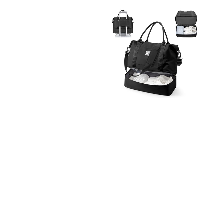 Travel Duffel Weekender Bag Women Tote Carry On Bags With Shoe Compartment | 18x14x8 inches Travel Overnight Bags with Trolley Sleeve for Airplanes Sport Tote Gym for Men Lightweight Daypack Black..