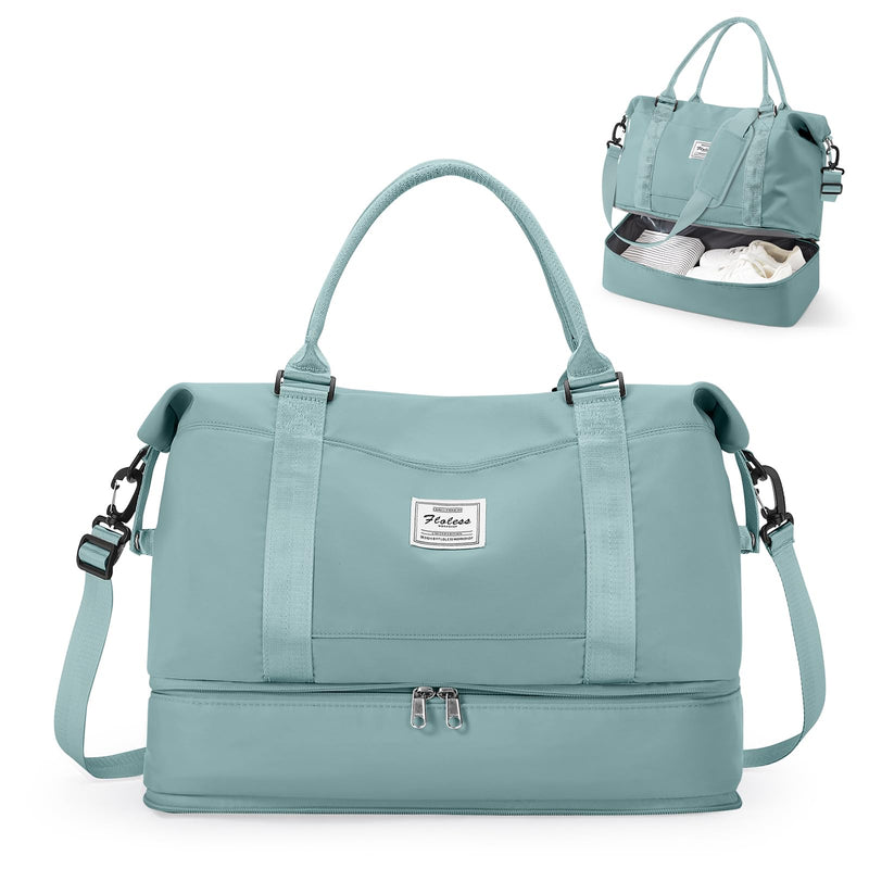 Travel Duffel Weekender Bag Women Tote Carry On Bags With Shoe Compartment | 18x14x8 inches Travel Overnight Bags with Trolley Sleeve for Airplanes Sport Tote Gym for Men Lightweight Daypack LightBlue.