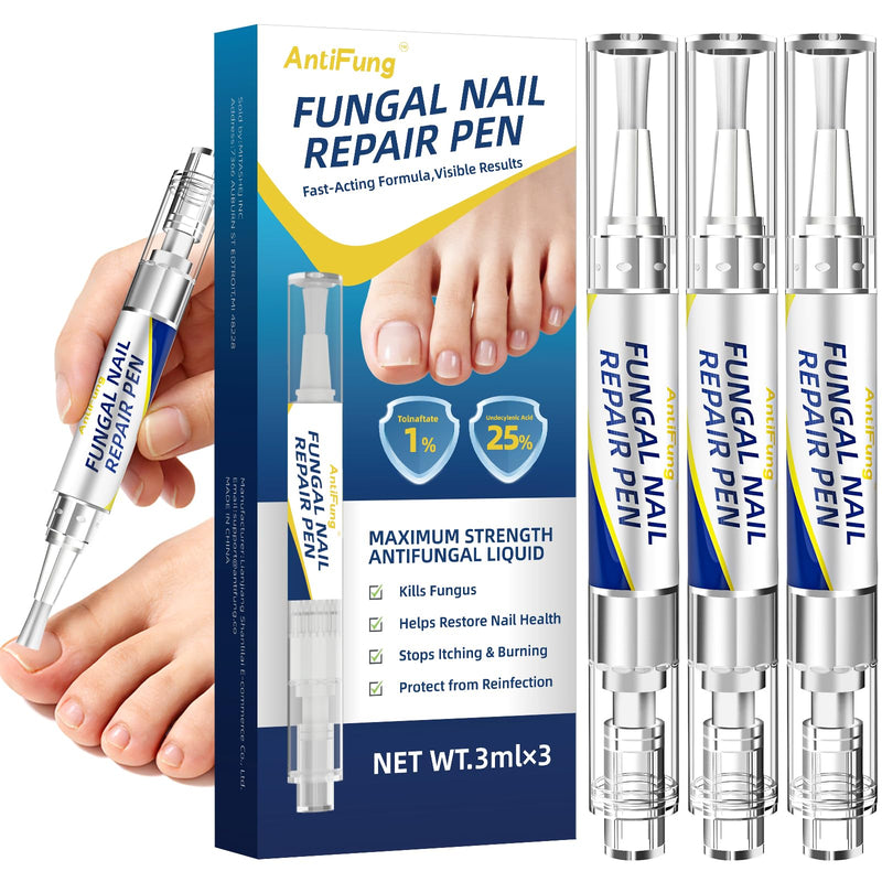 Toenail Fungus Treatment Extra Strength - AntiFung Pen - Maximum OTC with 25% Undecylenic Acid - for Damaged Nails, Ingrown Nails & Discoloration - 3-Pack Applicator Pen 1 Fl Oz (Pack of 3)
