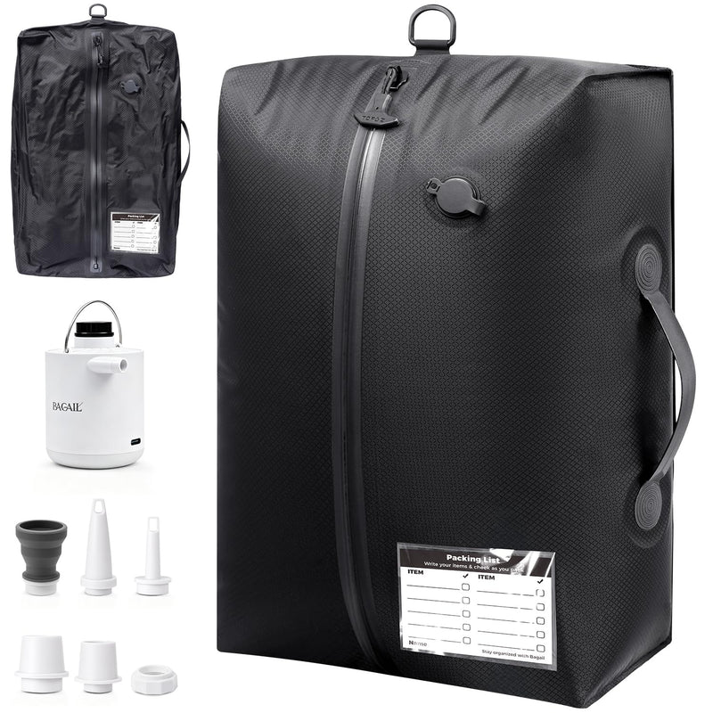 BAGAIL TPU Travel Vacuum Bags with Tag Pocket, IPX8 Waterproof Zipper, Reusable Space Saver Bags for Suitcase and Backpack (L+pump) L-With Pump