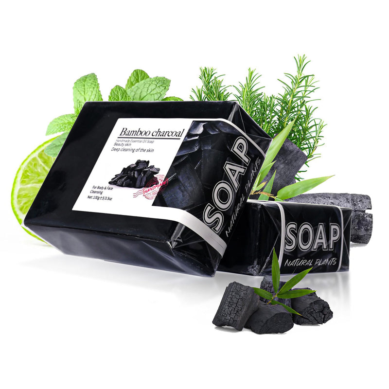 Bamboo Charcoal Handmade Soap Bar for Face Body, Gentle Soap Long Lasting Cleansing & Moisturizing with Bamboo Charcoal Powder, Olive Oil, Vitamin E, Sodium Hyaluronate, Skincare Gift, 3.5oz