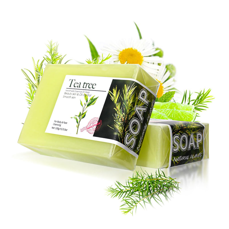 Tea Tree Handmade Soap Bar for Face Body, Gentle Bar Soap Long Lasting Cleansing & Moisturizing with Tea Tree Essential, Olive Oil, Camellia Oil, Sodium Hyaluronate, Skincare Gift, 3.5oz