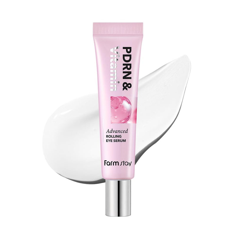 FARMSTAY PDRN & Vitamin Advanced Rolling Eye Serum | Puff Eye Bags Uneven Tone Dark Circles Korean Skincare Cream Gel Collagen KBeauty Elasticity Hyaluronic Acid Collagen 0.85 Fl Oz