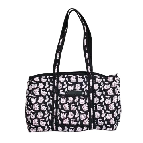 Large Black Cotton Quilted Duffle Bags Block Print Gifts Handmade Colorful Travel Night Travel Gym Yoga Luggage Pocket 18X9X9 inches