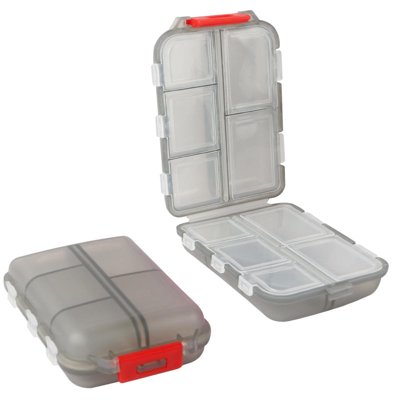 2Pack Travel Pill Organizer,10 Compartments Portable Pill Case,Pill Box | [2Pack Gray] [With Secure Snap Lock] [On-The-Go Medication Vitamin Supplement Pill Holder for Purse Pocket Travel] Gray & Gray