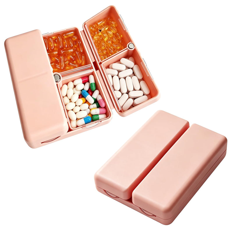 2 Pack Daily Pill Organizer, 7 Compartments Travel Pill Organizer - Folding Pill Case for Purse/Pocket, BPA-Free Pill Organizer Travel to Hold Vitamins, Cod Liver Oil, Supplements & Medication (Pink)