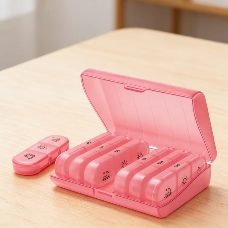 Weekly Pill Organizer 7 Day x 3 Times a Day,Medication & Pill Organizer Travel Case with Removable Compartments for Vitamins & Pills Kit (Pink) Pink