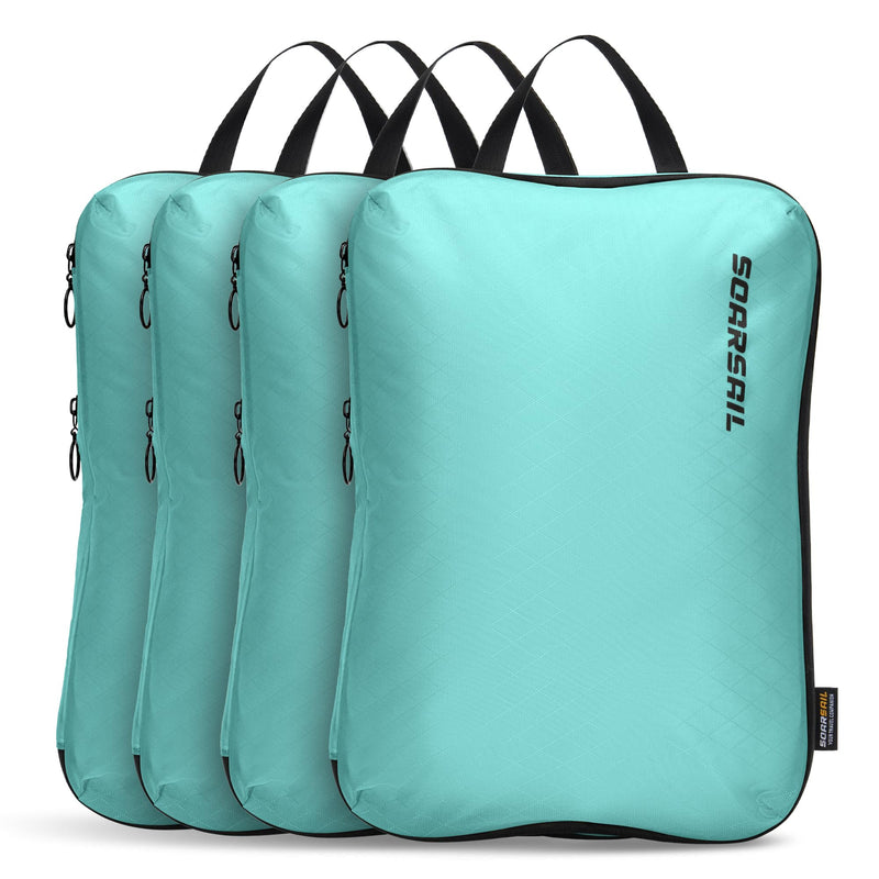 4 Pack Ultralight Compression Packing Cubes for Travel, Cyan | 100D Composite Nylon, Translucent Design, Water Repellent and Tear-resistant, Odor and Dust Protection, Compression Reliable 4 Pack