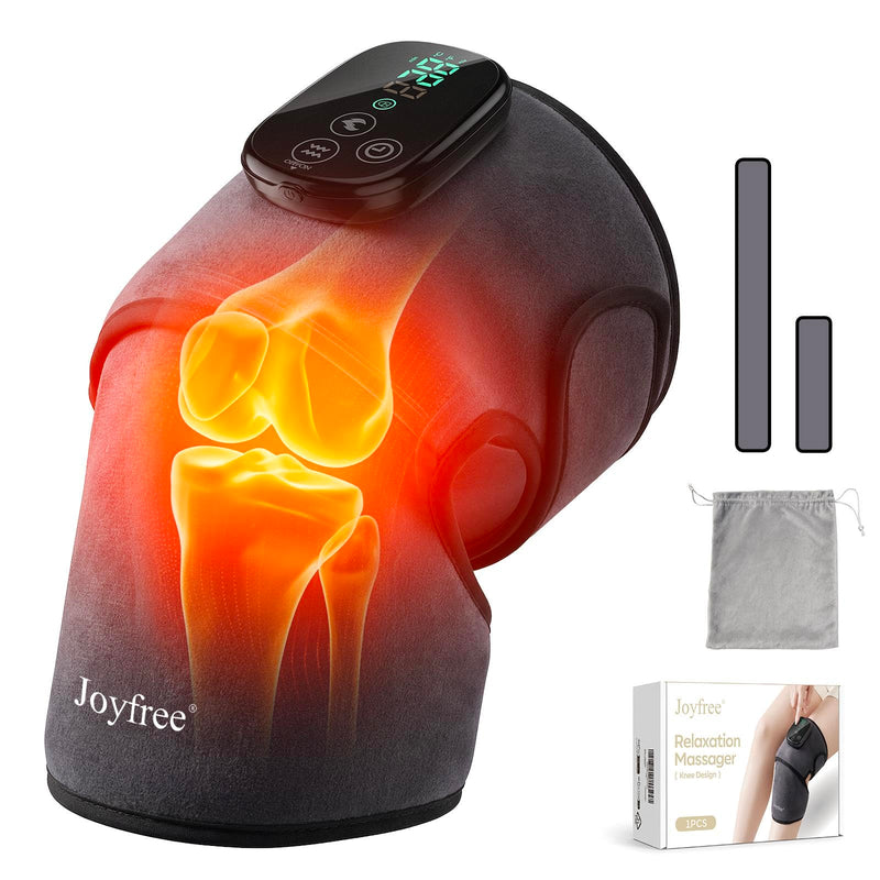 Knee Massager with 5 Heat and 5 Vibration Cordless Knee Heating Pad | Heating pad for knee 1-Pack portable heated knee massager brace with extension strap for elbow, shoulder, gift for women men 01 Grey