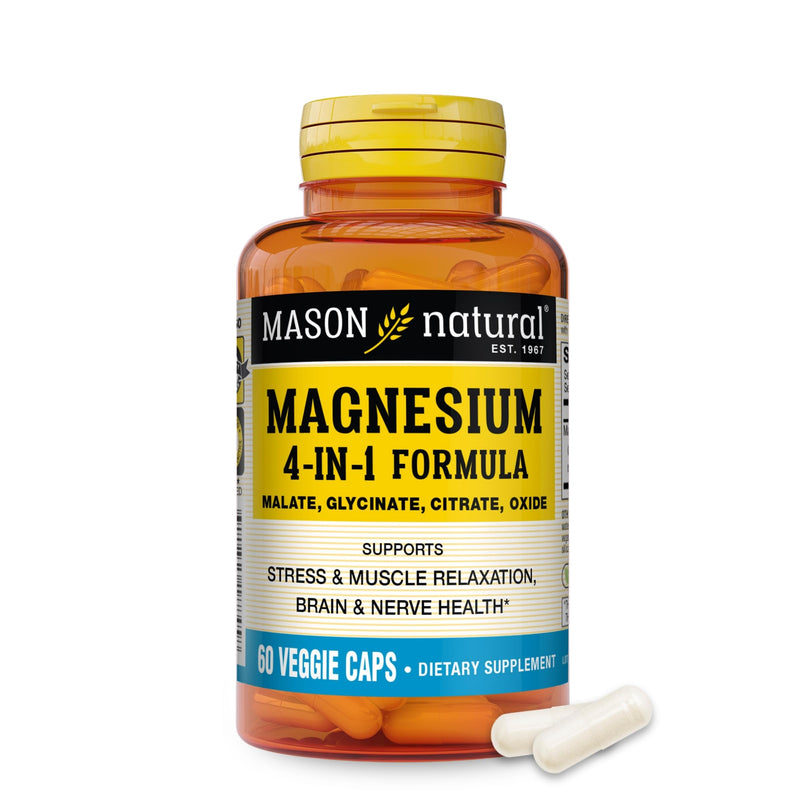 Mason Natural Magnesium 4-in-1 Complex, 400 mg, 30 Day Supply | 400mg magnesium from glycinate, malate, citrate & oxide to support muscle relaxation, nerve function & metabolism