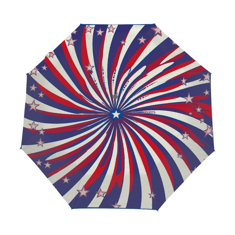 Auto Open Close Umbrellas for Rain and Sun,Folding Windproof Travel Umbrella American Red White Blue Stars Spiral Stripes for Women Men