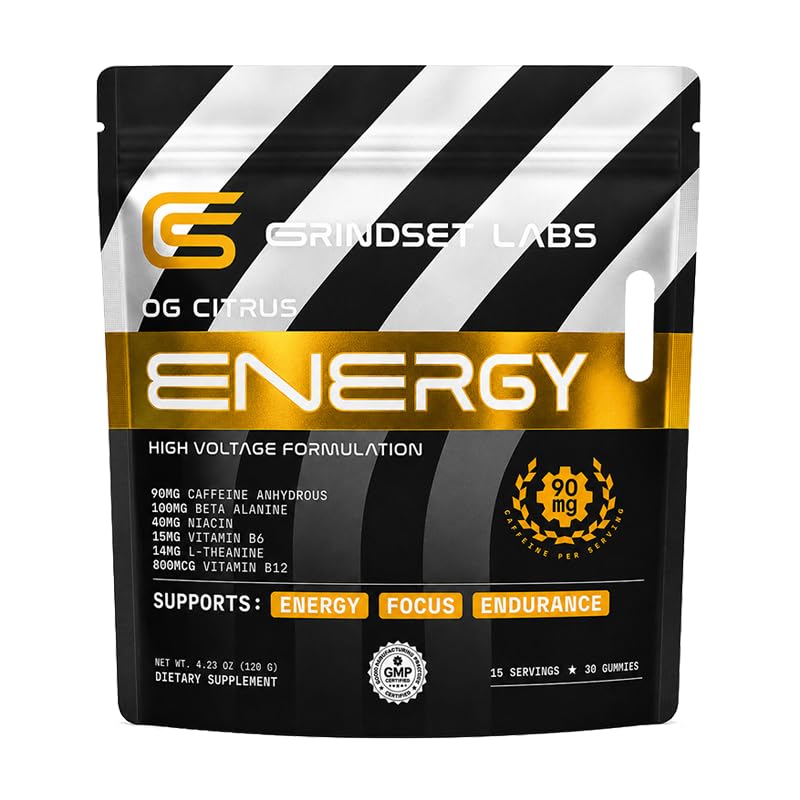 Caffeine Energy Gummies – 90mg Caffeine for Focus & Endurance | OG Citrus, 30 Count, 90mg Caffeine, L-Theanine, Beta-Alanine, Vitamins B6 & B12, Vegan, Non-GMO