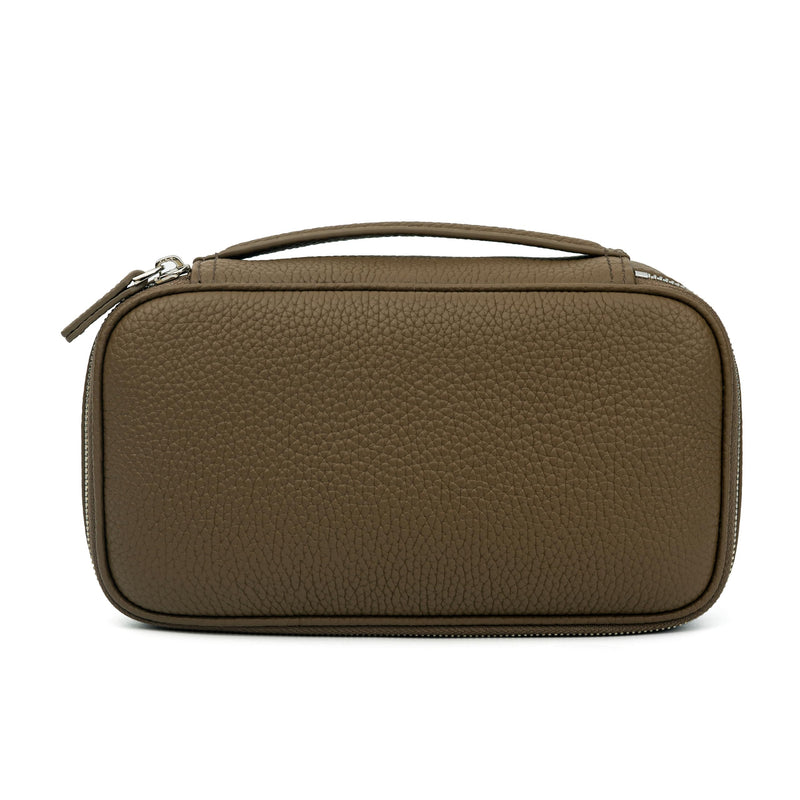 DORIS&JACKY Genuine Leather Cosmetic Bag for Women, Small Daily Makeup Case, Jewelry And Skincare Toiletry Organizer Zipper Pouch Box with Handle (3-Dark Grey) 3-Dark Grey