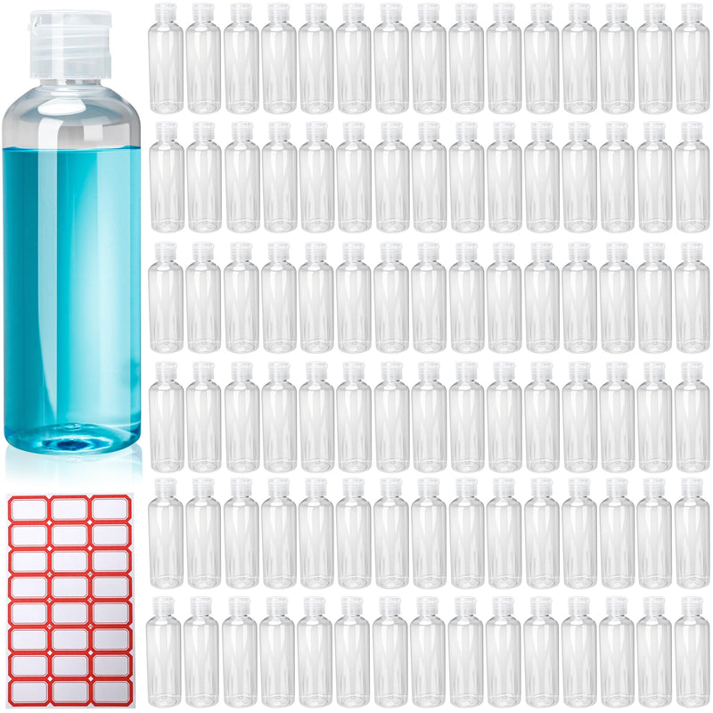120 Pack 3.4 OZ 100 ml Travel Bottles with Flip Cap Leakproof Plastic Squeezable Empty Small Travel Containers with Labels 240 Pack for Toiletries Liquids Travel Essentials