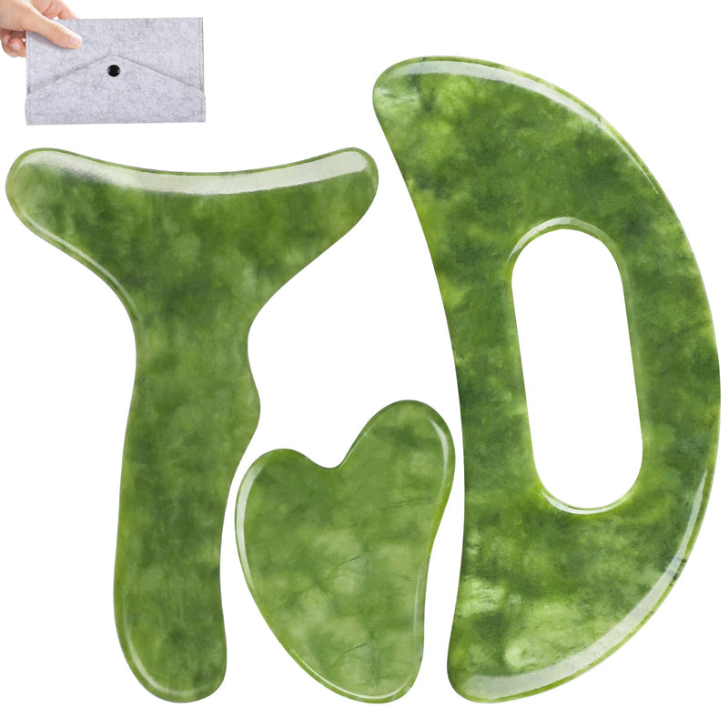 Body Gua Sha Tools，3 in 1 Jade Stone Gua Sha Massage Tool, Large Guasha Muscle Scraper Tools Set, Muscle Scraping Massage Anti Cellulite SPA Acupuncture Tools for Back Leg Lymphatic Drainage