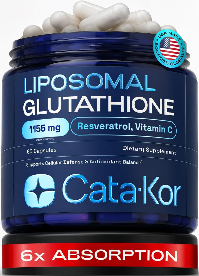Cata-Kor Liposomal Glutathione – Ultra High Absorption with Resveratrol, Vitamin C, Selenium & Vitamin B2 (60 Count (Pack of 1)) 60 Count (Pack of 1)