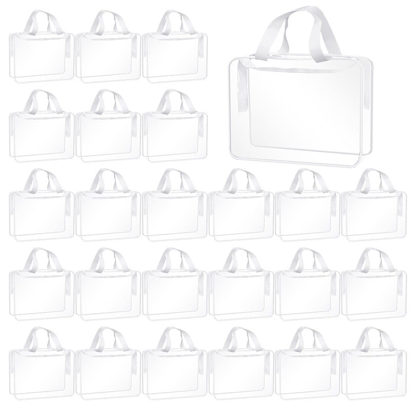 24 Pack Large Clear Toiletry Cosmetic Makeup Bag with Zipper and Handle | Travel Tote Pouch PVC Plastic Storage Organizer for Women Men, 12 x 9 x 4 inches