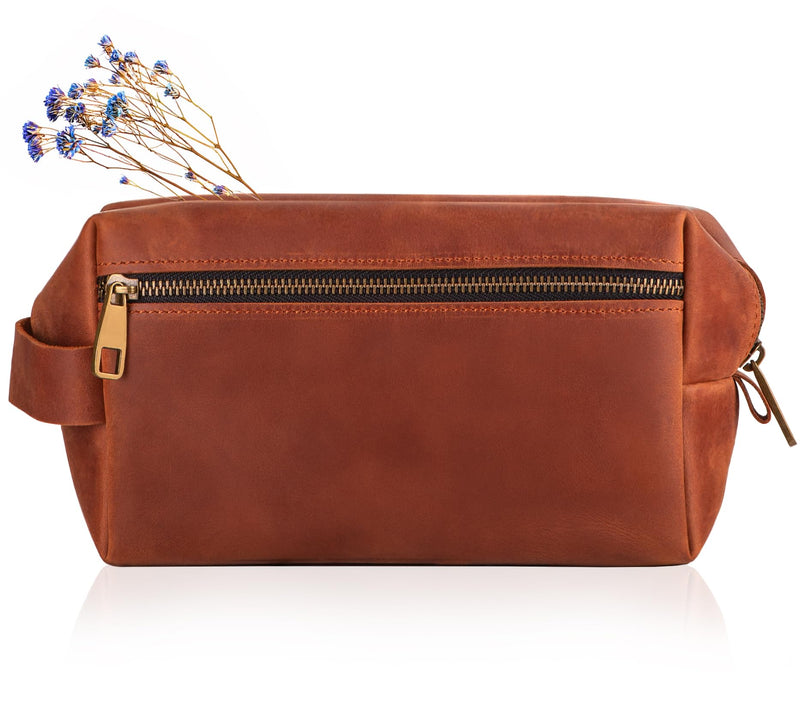 Leather Toiletry Bag for Men Handmade in USA – Full Grain Genuine Leather Dopp Kit with Waterproof Lining for Travel and Toiletries – Gifts for Men, Dad, Husband, Boyfriend, Friend