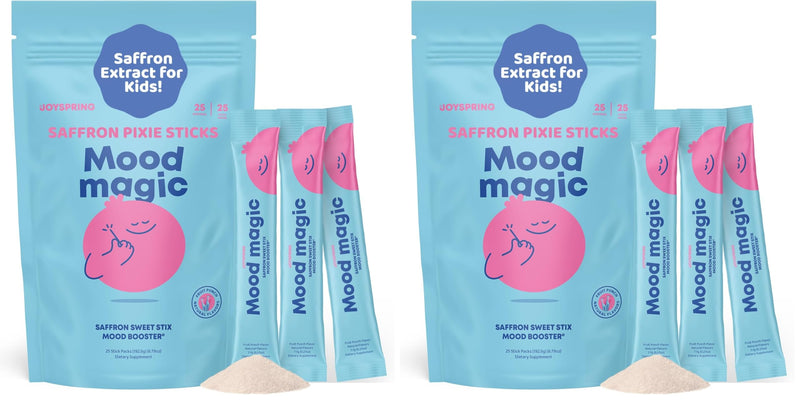 JoySpring Mood Magic for Kids – Natural Mood Support Pixie Sticks Candy with Saffron Extract, Magnesium Citrate & Vitamin D3 | Sugar-Free Powder Drink or Candy | 25 Servings | 4+ Years (Pack of 2) Fruit Punch 25 Count (Pack of 2)