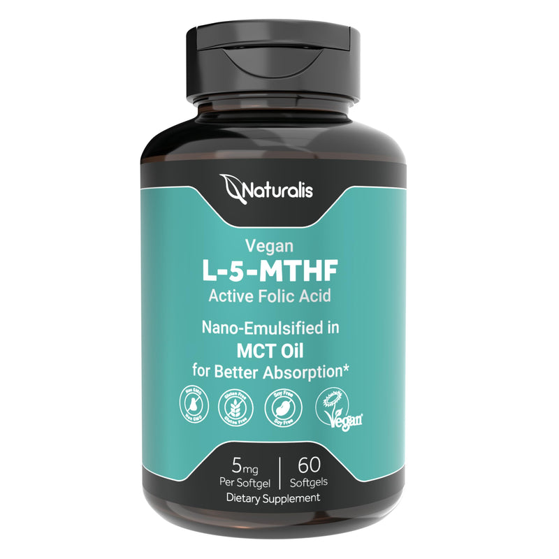 Naturalis Vegan L-5-MTHF 5mg (8300mcg DFE) 60 Softgels | Active Folate | Bioactive L-5-MTHF, the active folate, designed to support cognitive function, healthy methylation, and energy production.* 60 Count (Pack of 1)