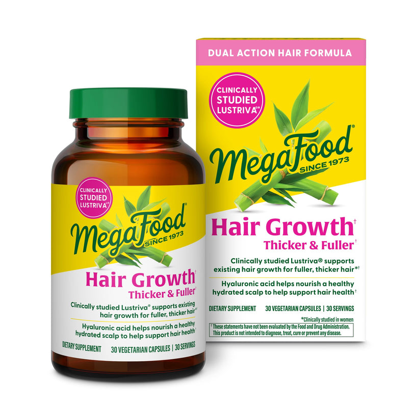 MegaFood Hair Growth, Lustriva, Hyaluronic Acid & Biotin, 30 Capsules | Clinically Studied Lustriva Supports Thicker & Fuller Existing Hair Growth, Hyaluronic Acid and Biotin 10000mcg, 30 Servings