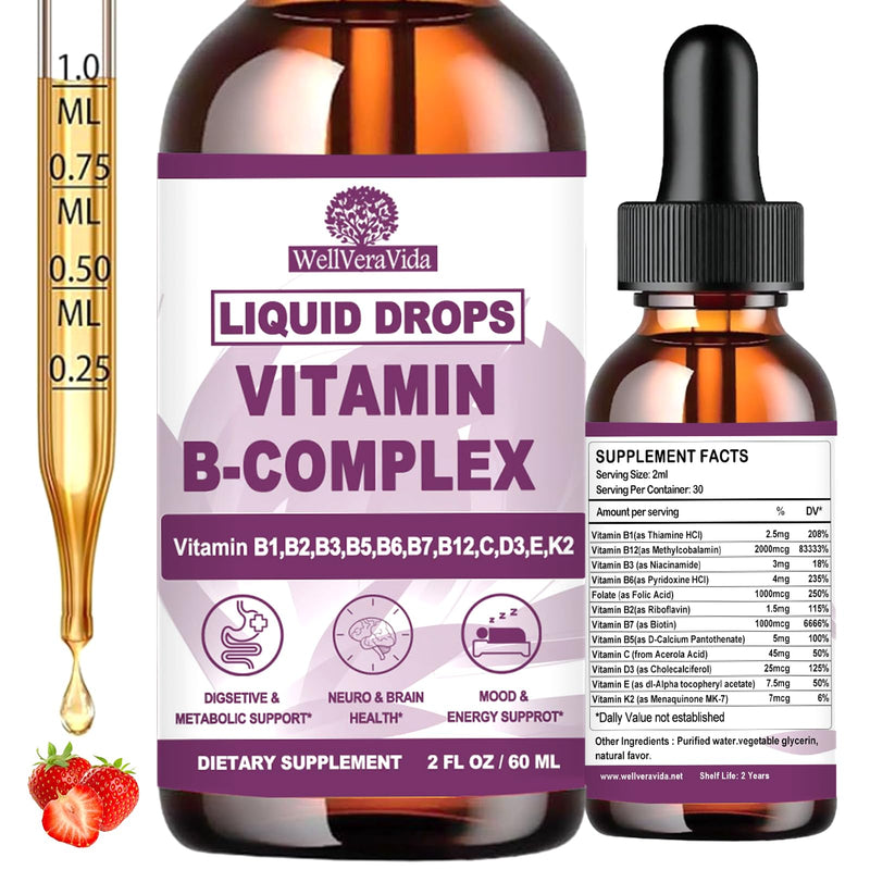 Vitamin B Complex for Women Men, Methylated B Complex Vitamins Liquid, 2Oz | Super B Complex - B12 Methylcobalamin | B9 Folic | Vitamin C, B12 B6 B1 Niacin, Support Brain, Heart & Immune Health, Vegan
