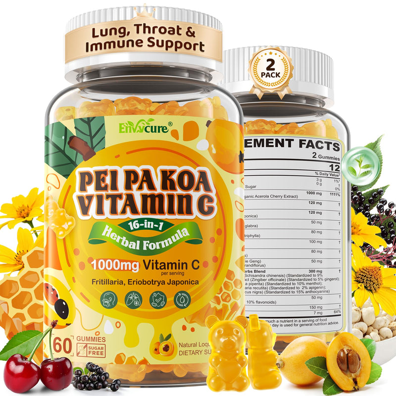 Vitamin C 1000mg -Cough Drops+Throat Relief Gummies w/Manuka Honey+Propolis | Daily Immune Liposomal Vitamin C Chewable Gummies w/Elderberry, Zinc,Loquat,Fritillaria for Throat Comfort & Dry Mouth, 2Pcs