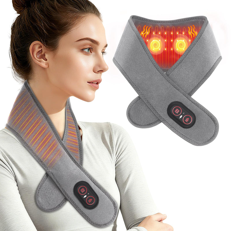 Neck Heating Pad with Massage, Heating Neck Wrap with 660nm 850nm Red Light, with 3000mAh Rechargeable, 3 Levels Heat & 3 Massage