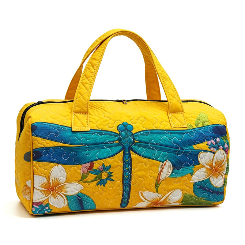 Women's Quilted Weekender Duffel Bag – Foldable Lightweight Travel Tote for Overnight Gym | 18"x9"x9", Colorful Patterns (Dragonfly) Dragonfly