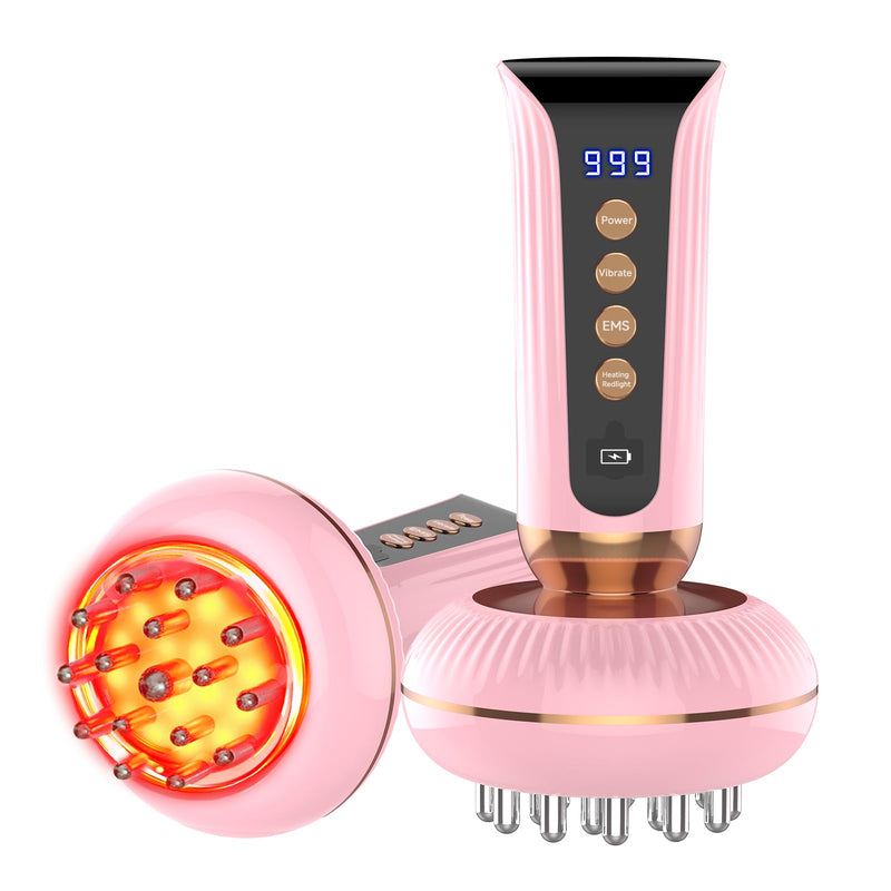 Handheld Body Massager for Lymphatic Drainage Lymphedema Lipedema | 4-in-1 Red Light Heat Vibration, Reduce Cellulite Stretch Marks, Relieve Sciatica Pain Device Pink