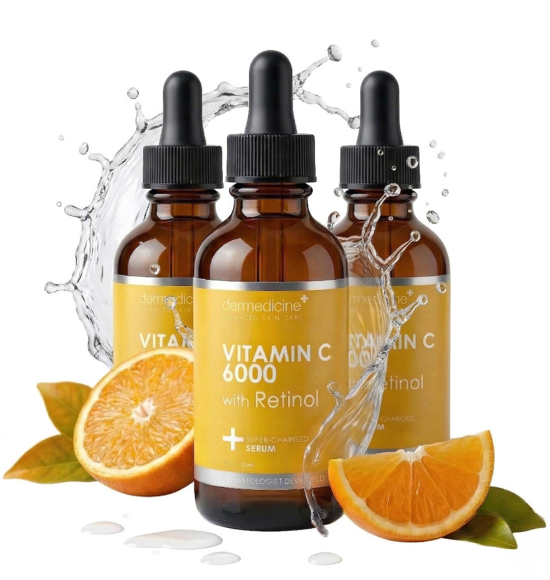 Vitamin C 6000 Anti-Aging Face Serum with Retinol, 3-Pack, 1 fl oz / 30 ml | Helps smooth the appearance of wrinkles and brightens the look of skin for a more youthful, even-toned complexion 0.33 Fl Oz (Pack of 3)