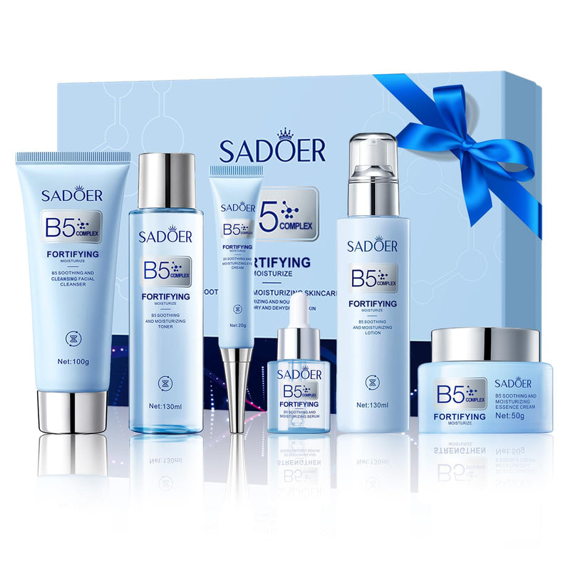 For SADOER B5 Vitamin Skincare Set, 6 Piece Barrier Repair Facial Kit, Hydrate Radiance Boost Anti-Aging,for All Skin, Self Care Gifts for Women Mom Wife Teen Girl for Valentine Christmas