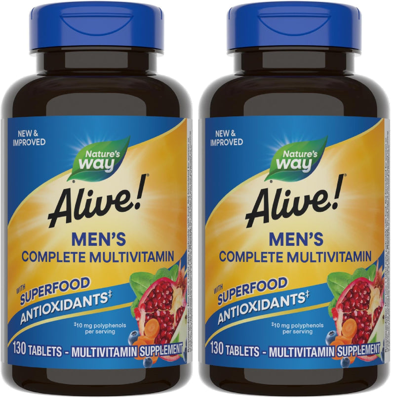 Nature's Way Alive! Men's Complete Daily Multivitamin, Supports Energy Metabolism & Muscle Function*, with B-Vitamins, Gluten Free, 130 Tablets (Packaging May Vary) (Pack of 2) 130 Count (Pack of 2)