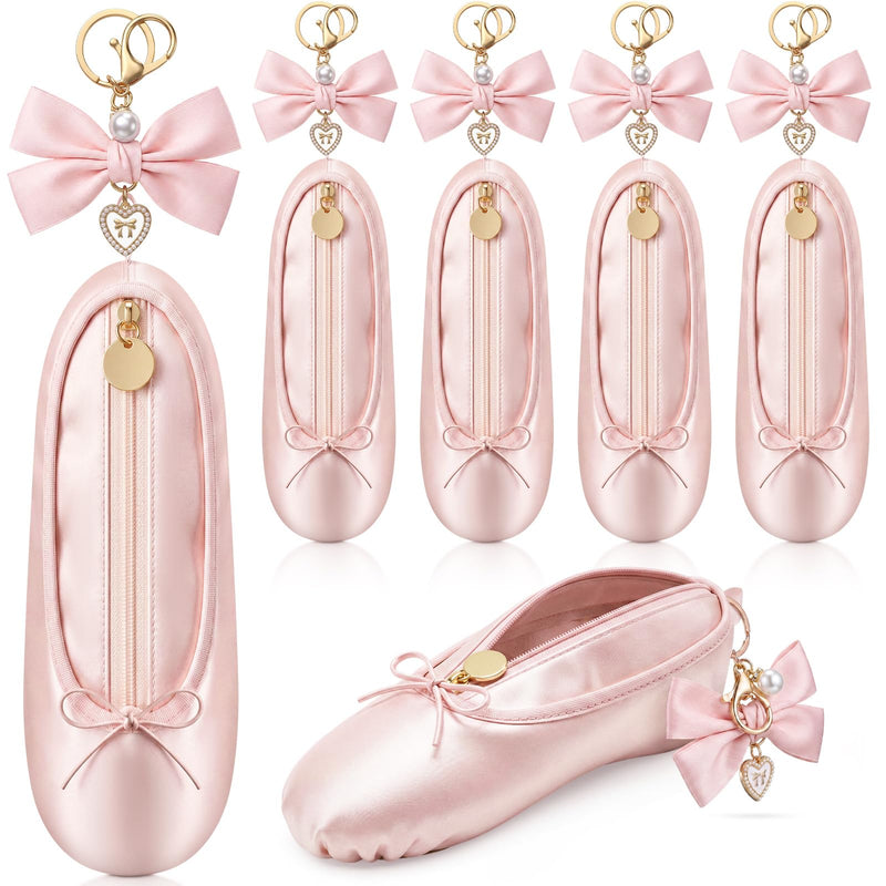 6 Pcs Ballet Shoe Makeup Bag Recital Gifts for Women Dance Pink Shoe Cosmetic Pouch with Bow Keychain Cute Ballerina Slipper Pouch Dancer Stuff