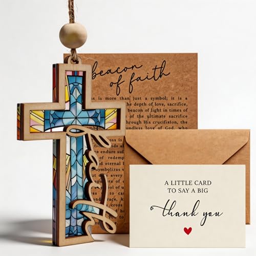 Cross Suncatcher, Faith Encouragement Gift for Women Blue Cross