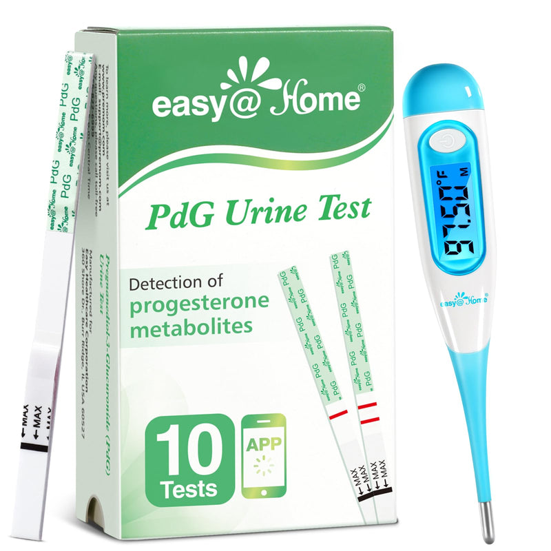 Easy@Home PdG Test Strips and Basal Body Thermometer Kit, 10 PdG+ EBT100