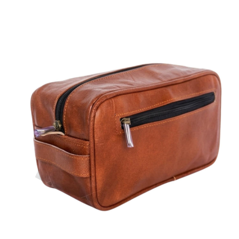 Premium Buffalo Leather Toiletry Bag, Travel Dopp Kit with Water-Resistant Lining & Organizer Compartments, Durable Grooming Pouch for Men & Women (Tan Brown) Tan Brown