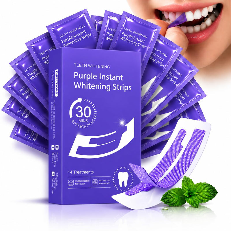 Teeth Whitening Strips for Sensitive Teeth - 14 Strips, 7 Treatments | Enamel Safe Peroxide Formula | Removes Coffee, Tea & Smoking Stains | Non-Slip, Easy to Use | Mint Flavor