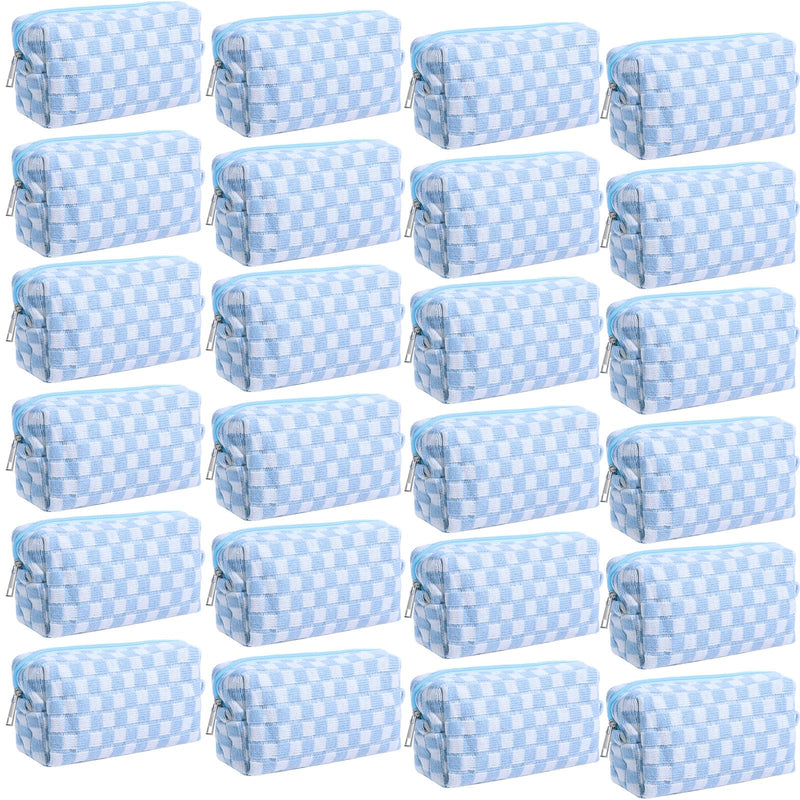Giesiery Checkered Makeup Bag Bulk Cosmetic Organizer for Women & Teens Preppy Travel Toiletry Pouch for Skincare & Brushes Bridesmaid Proposal Gifts (24, Blue) 24