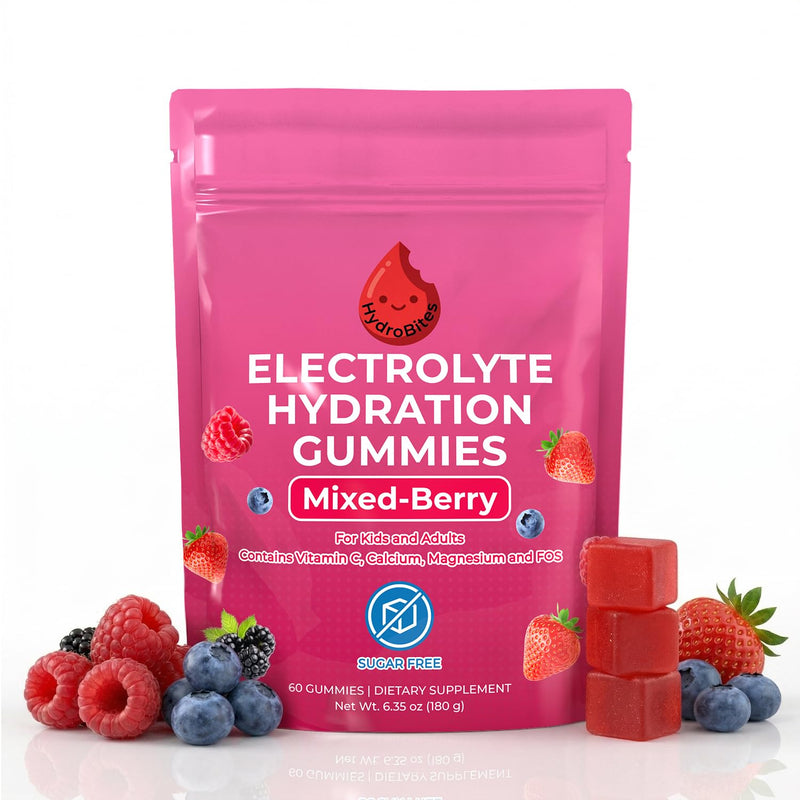 Sugar Free Electrolyte Gummies, Mixed Berry, Vegan, 60 Count | Vitamin C, Calcium, Magnesium & Potassium | Hydration Support for Kids & Adults | Zero Sugar, No Aftertaste