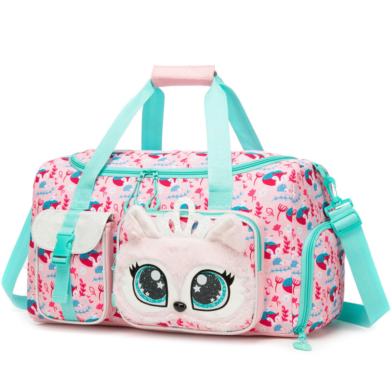 Kids Duffle Bag Girls Travel Bags for Kids Soft Plush Dance Bag Overnight Bags for Girls with Shoe Compartment Christmas Birthday Gifts for Kid Pink Princess Fox