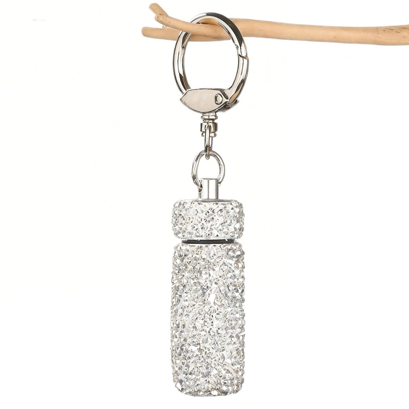 Portable Keychain Pill Case - Shiny Aluminum Alloy Medicine Container with Keychain, Waterproof & Moisture-resistant for Vitamins, Travel, Emergency First Aid White