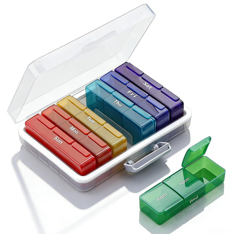 Large Weekly Pill Organizer, 7 Day Pill Box with AM Noon PM Compartments | Removable BPA-free pill case for vitamins, supplements, medicine, and travel use.