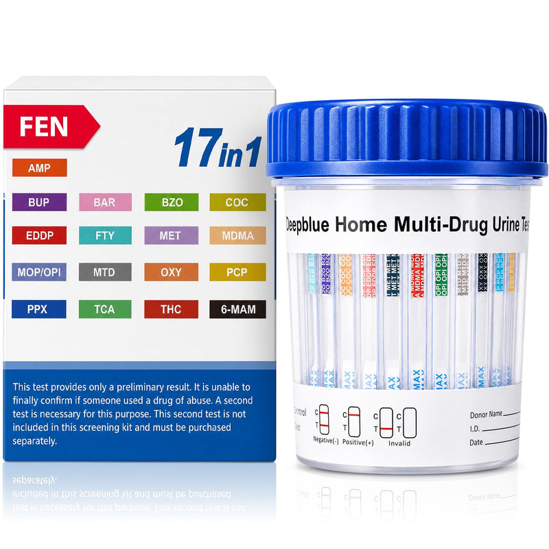 DEEPBLUE Home Multi-Drug Urine Test Cup, 17 Panel, OTC Home Use, 5 Minute Results, Rapid 1pcs