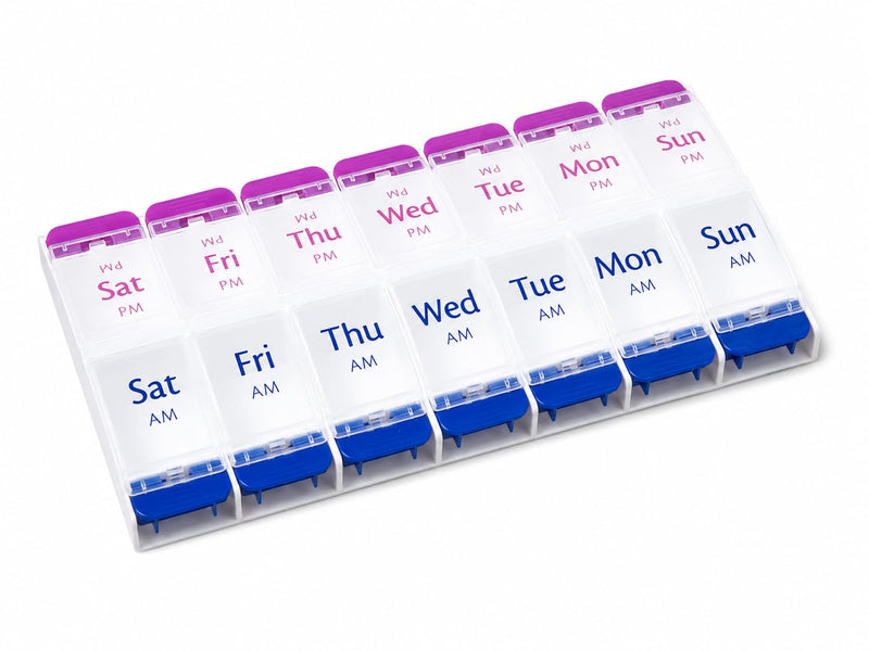 Shea Muse Weekly Pill Organizer-14 Large compartments,AM/PM Medication Organizer, Portable Travel Pill Box for Vitamins, Supplements & Prescriptions, Secure Snap Closure, BPA-Free, Easy Open Design