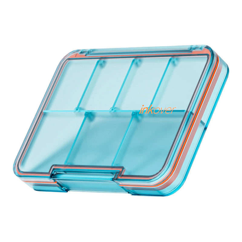 Small Pill Organizer Ultra Thin, QUARDINE Removable Divider Purse Pill Case with Moistureproof Silicone Seal, 7 Compartments Portable Travel Pill Box for Vitamins, Supplements, Fish Oil (Blue) Blue